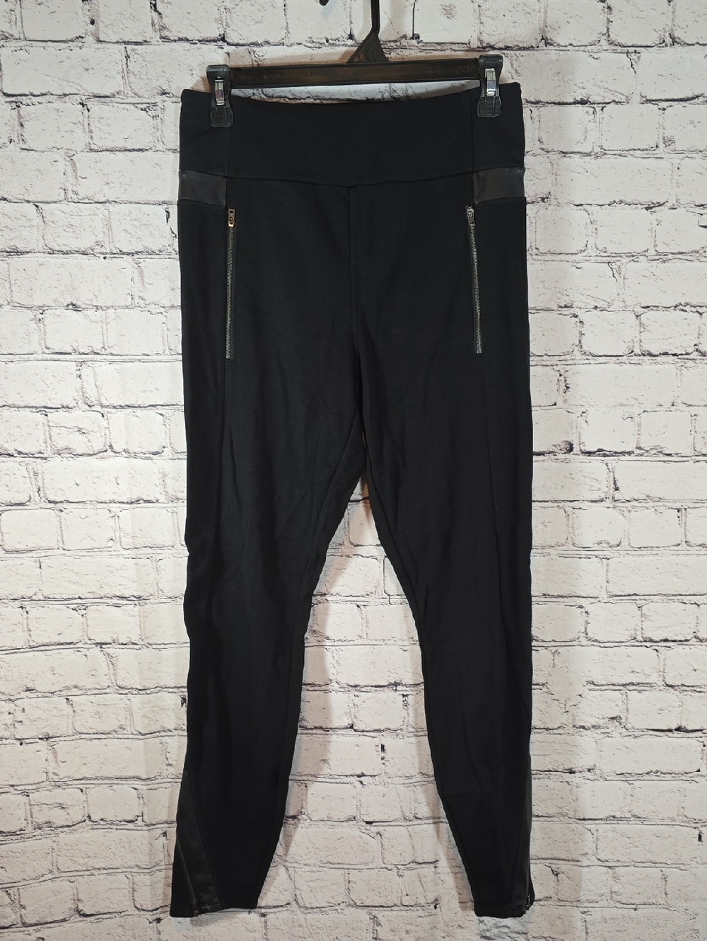 Athleta Black Leggings with Zip Pockets and Faux Leather Size M